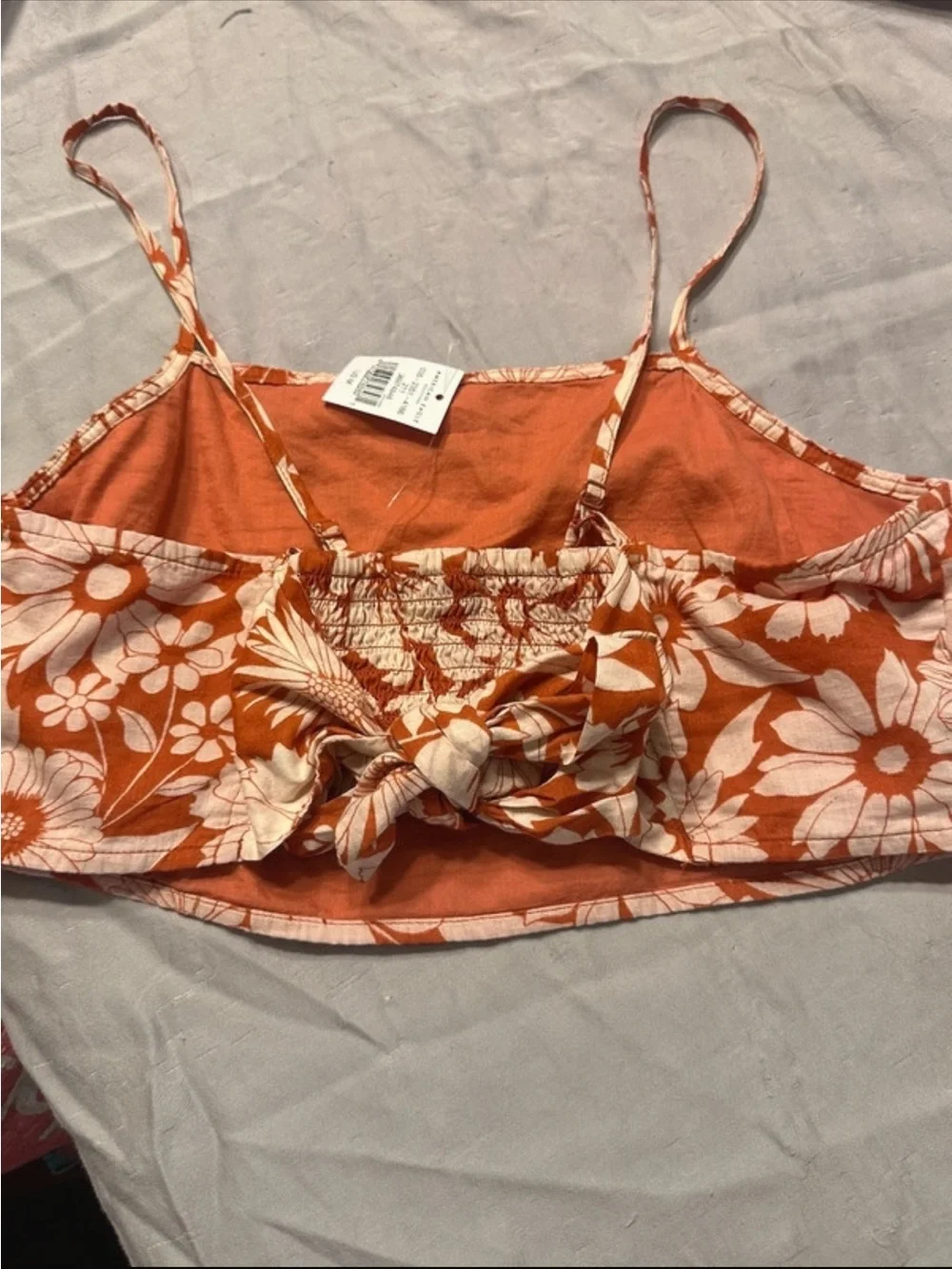 American Eagle Outfitters Orange & White Floral Spaghetti-Strap Crop Top